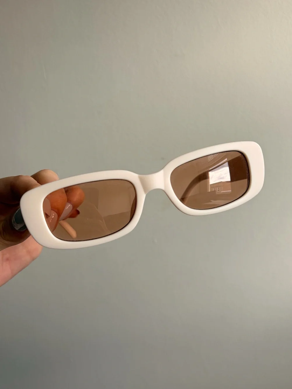 NWOT Cream Rectangular Sunglasses with Brown Lenses